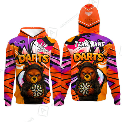 Customized Darts Team Uniform Shirt, Custom Darts Team Collar Quarter-Zip, Personalized Bear Darts Shirt with Name & Team Name