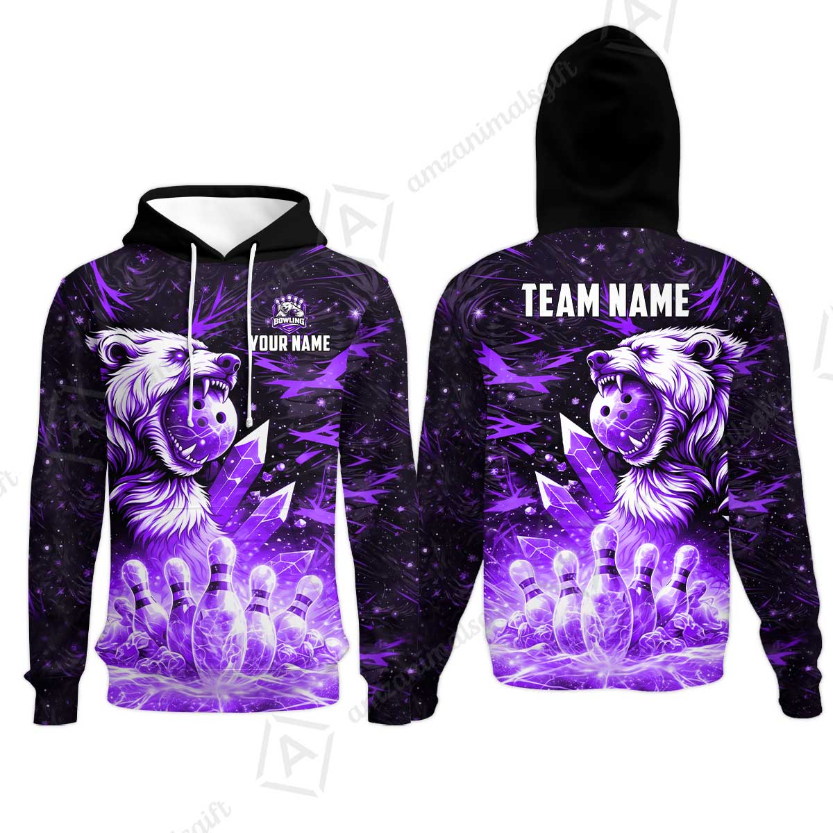Custom Bowling Jersey Polo Shirt, Arctic Bear & Crystal Galaxy, Custom Bowling Jersey Team Shirt For Players With Name & Team Name