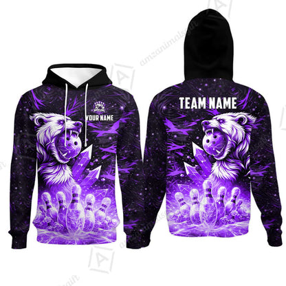 Custom Bowling Jersey Polo Shirt, Arctic Bear & Crystal Galaxy, Custom Bowling Jersey Team Shirt For Players With Name & Team Name
