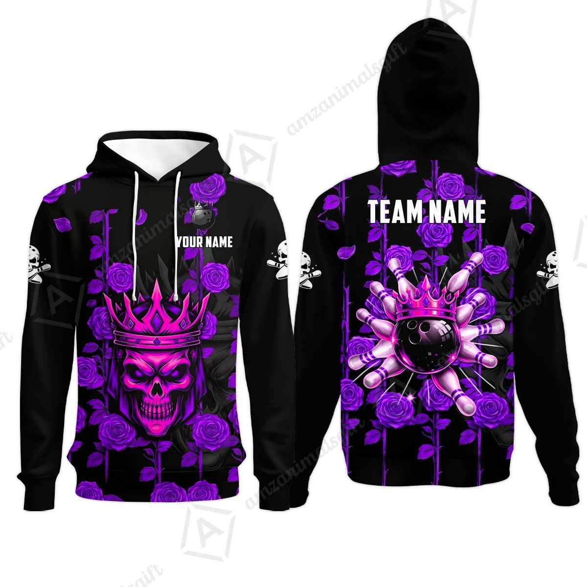 Custom Bowling Jersey Polo Shirt, Royal Skull Bowling, Custom Bowling Jersey Team Shirt For Players With Name & Team Name