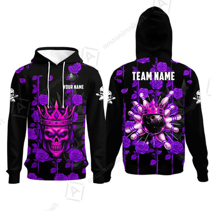 Custom Bowling Jersey Polo Shirt, Royal Skull Bowling, Custom Bowling Jersey Team Shirt For Players With Name & Team Name