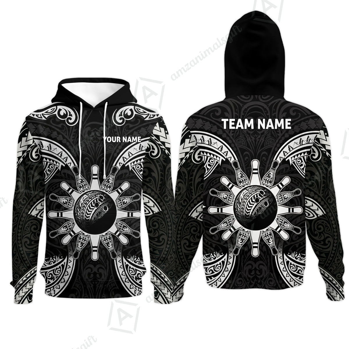 Custom Bowling Jersey Polo Shirt, Symmetric Polynesian Tribal Art Bowling, Custom Bowling Jersey Team Shirt For Players With Name and Team Name