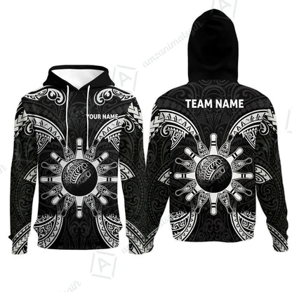 Custom Bowling Jersey Polo Shirt, Symmetric Polynesian Tribal Art Bowling, Custom Bowling Jersey Team Shirt For Players With Name and Team Name