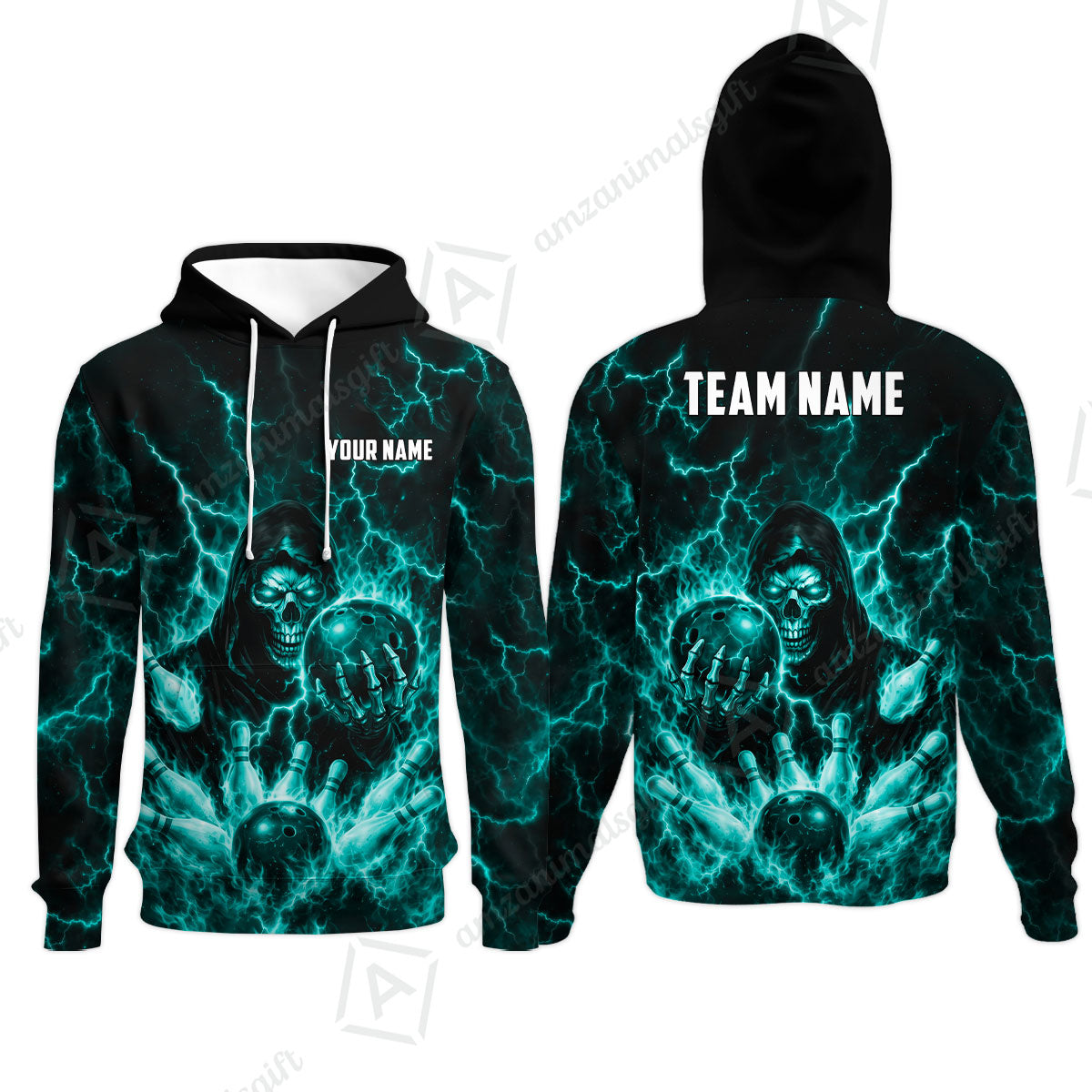 Custom Bowling Jersey Polo Shirt, Lightning Grim Reaper, Custom Bowling Jersey Team Shirt For Players With Name & Team Name
