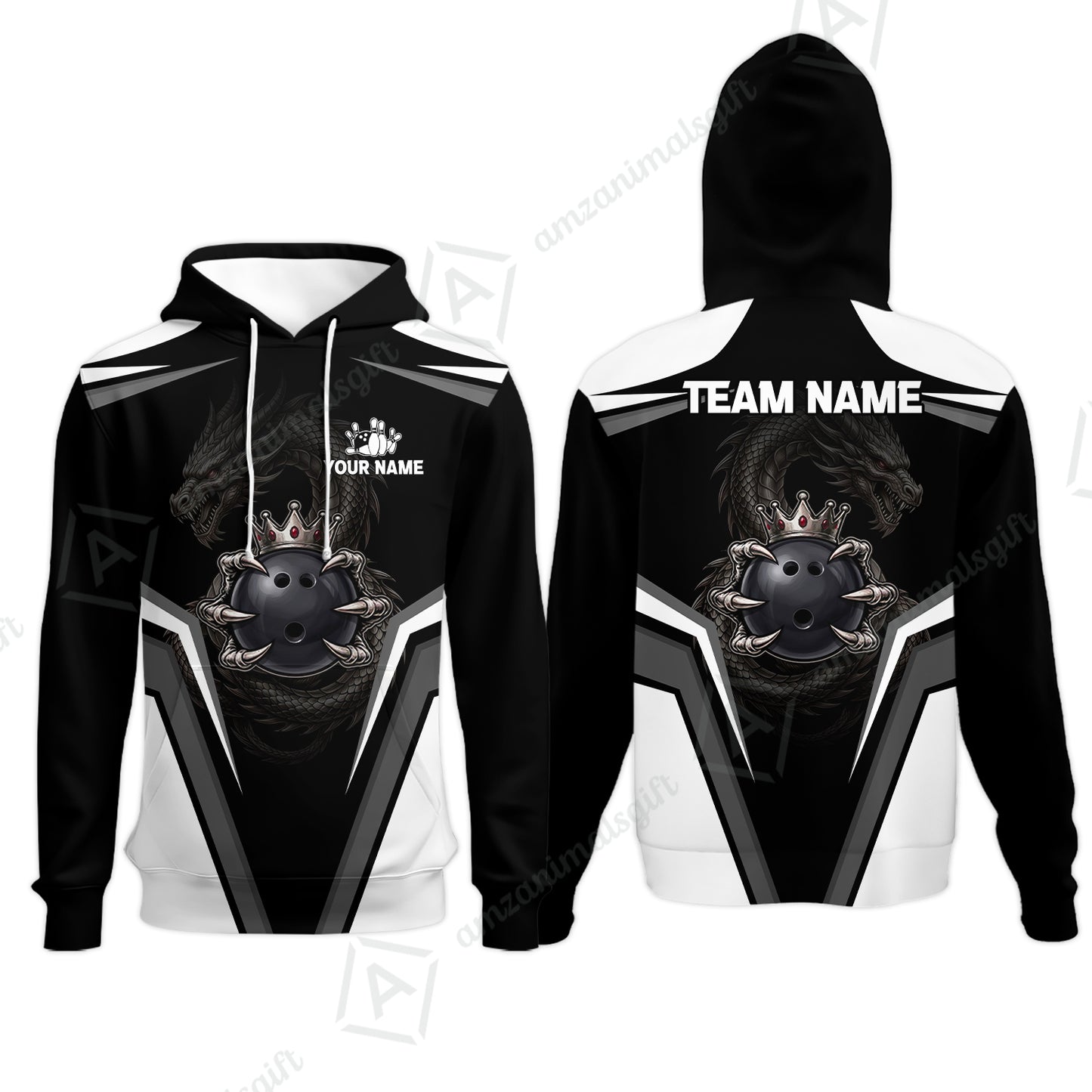 Custom Bowling Jersey Polo Shirt, Gothic Dark Dragon Royal Crown, Custom Bowling Jersey Team Shirt For Players With Name and Team Name