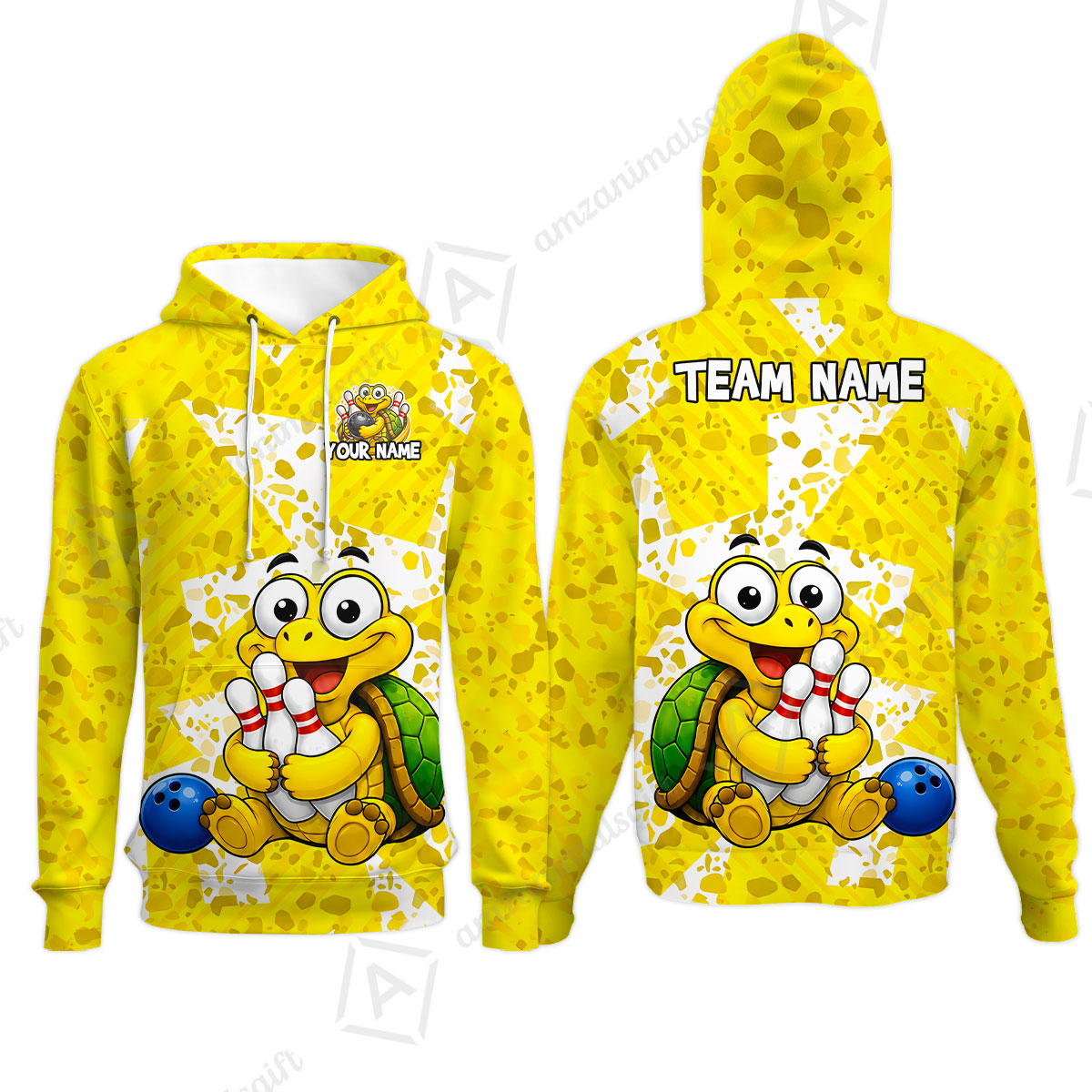 Custom Bowling Jersey Polo Shirt, Cute Turtle Holding Pins, Personalized Name And Team Name