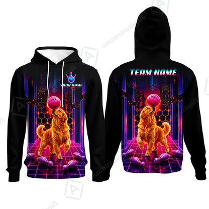Custom Bowling Jersey Polo Shirt, Cyber Bowling Dog, Custom Bowling Jersey Team Shirt For Players With Name & Team Name