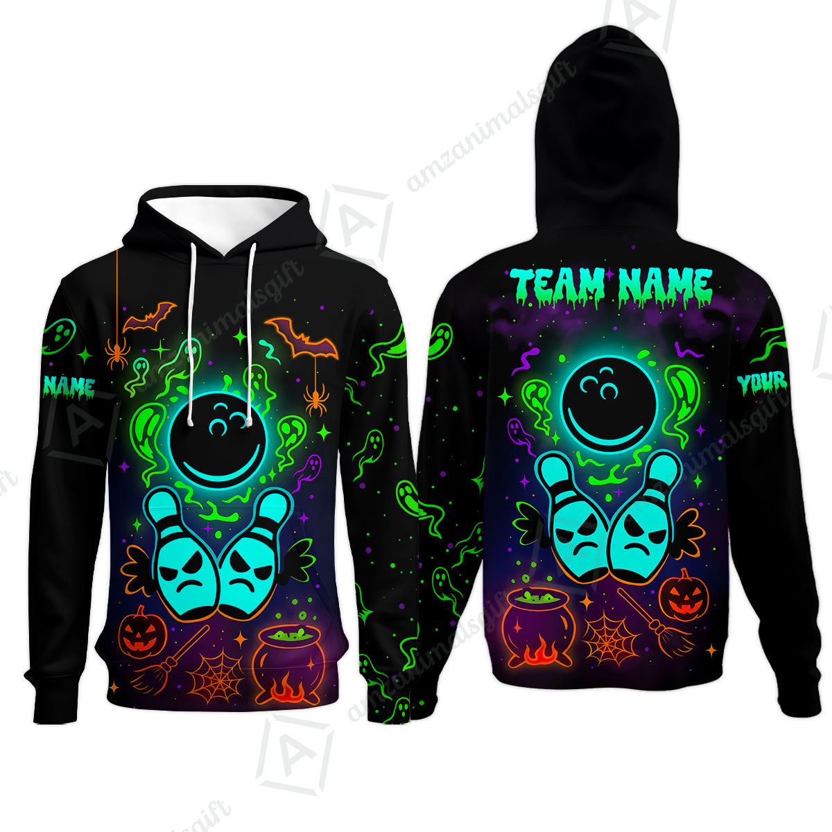 Customized Bowling Shirt, Halloween Neon Bowling, Personalized Polo Shirt For Players With Name & Team Name