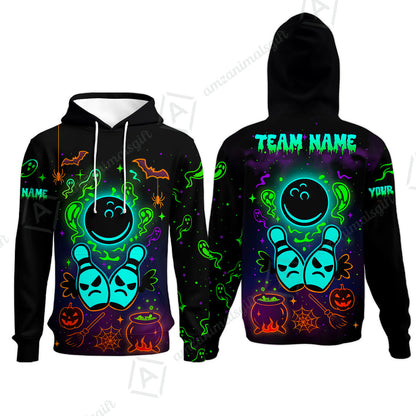 Customized Bowling Shirt, Halloween Neon Bowling, Personalized Polo Shirt For Players With Name & Team Name