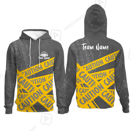 Custom Caution tape Bowling Team Jerseys Polo Shirts, Bright Yellow CAUTION Tape Bowling uniforms - Bowling Personalized Name And Team Name