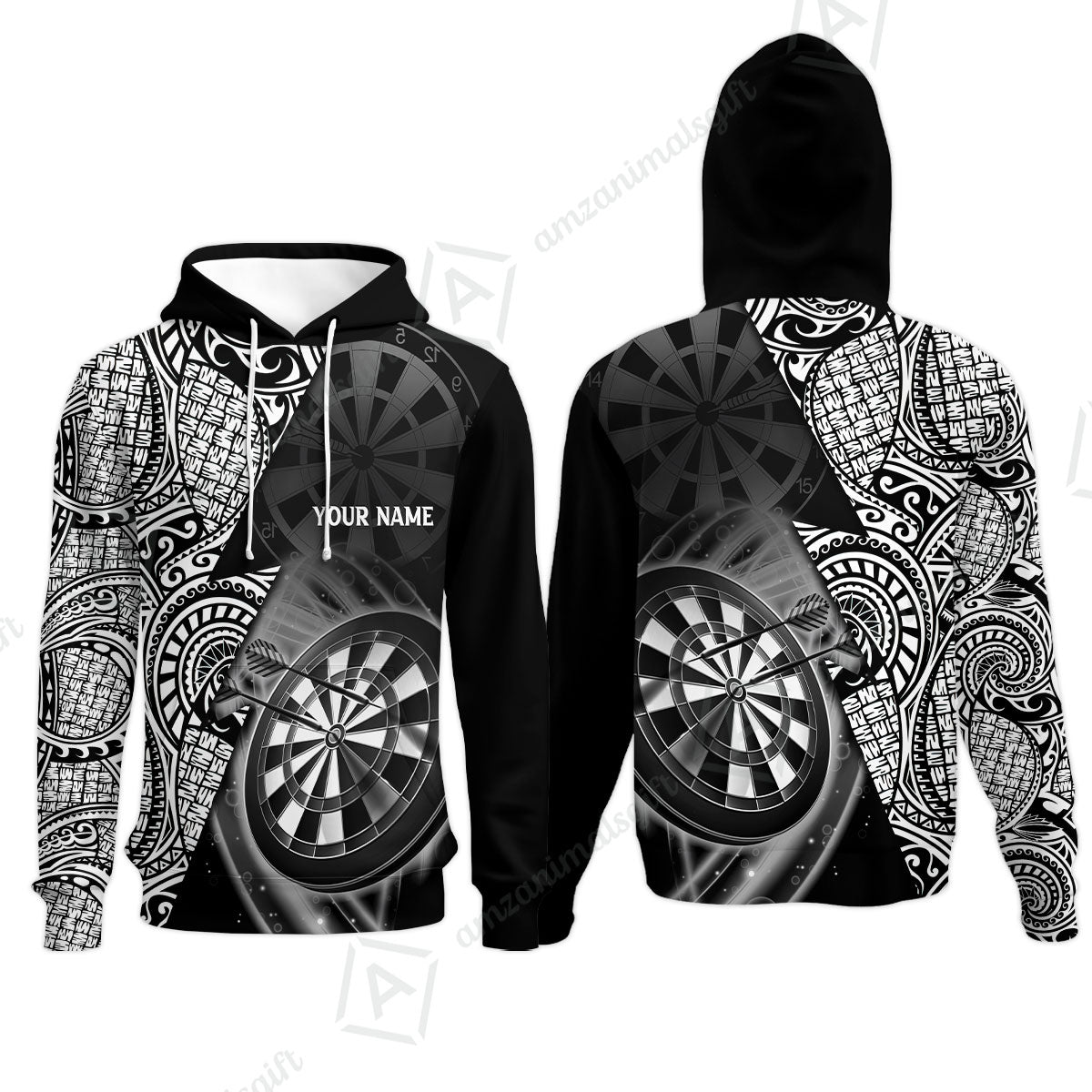 Customized Darts Polo Shirt, Black & White Tattoo Darts, Personalized Name Polo Shirt For Men - Perfect Gift For Darts Lovers, Darts Players