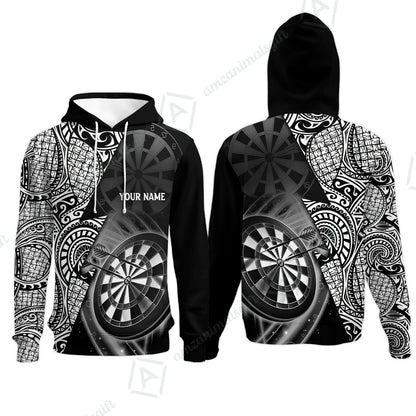 Customized Darts Polo Shirt, Black & White Tattoo Darts, Personalized Name Polo Shirt For Men - Perfect Gift For Darts Lovers, Darts Players