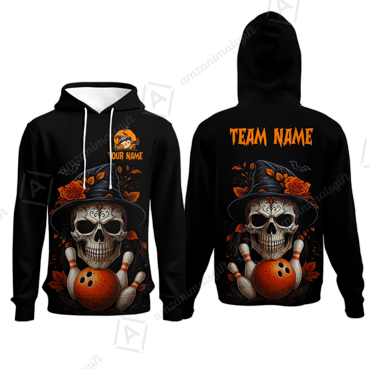 Customized Bowling Shirt, Halloween Skull Witch, Personalized Polo Shirt For Players With Name & Team Name