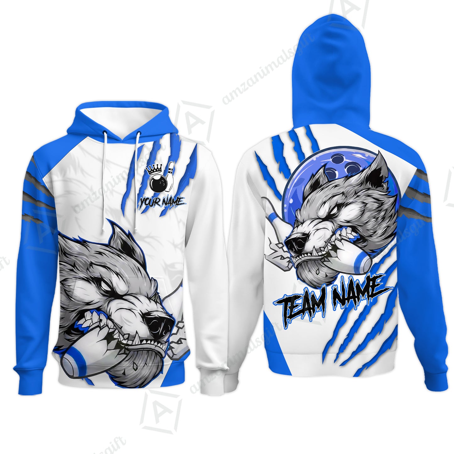 Customized Bowling Jerseys, Fierce Wolf Artwork Scratch, Uniform Bowling - Personalized Name And Team Name