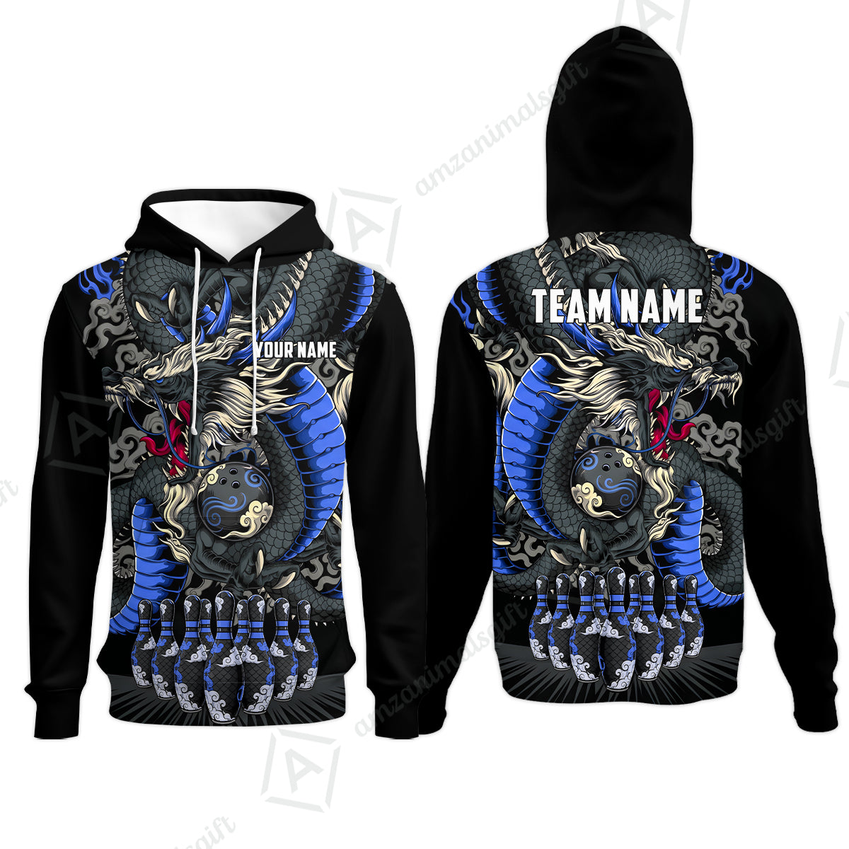 Custom Bowling Jersey Polo Shirt, Oriental Jade Dragon & Classic Clouds, Custom Bowling Jersey Team Shirt For Players With Name & Team Name