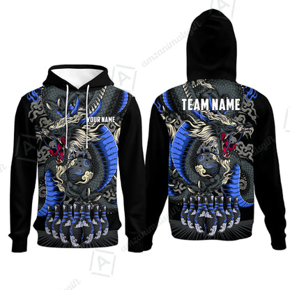 Custom Bowling Jersey Polo Shirt, Oriental Jade Dragon & Classic Clouds, Custom Bowling Jersey Team Shirt For Players With Name & Team Name
