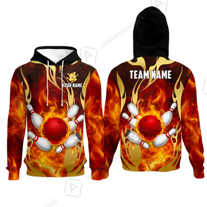 Custom Bowling Jersey Polo Shirt, Abyssal Fire & Golden Flames, Custom Bowling Jersey Team Shirt For Players With Name & Team Name