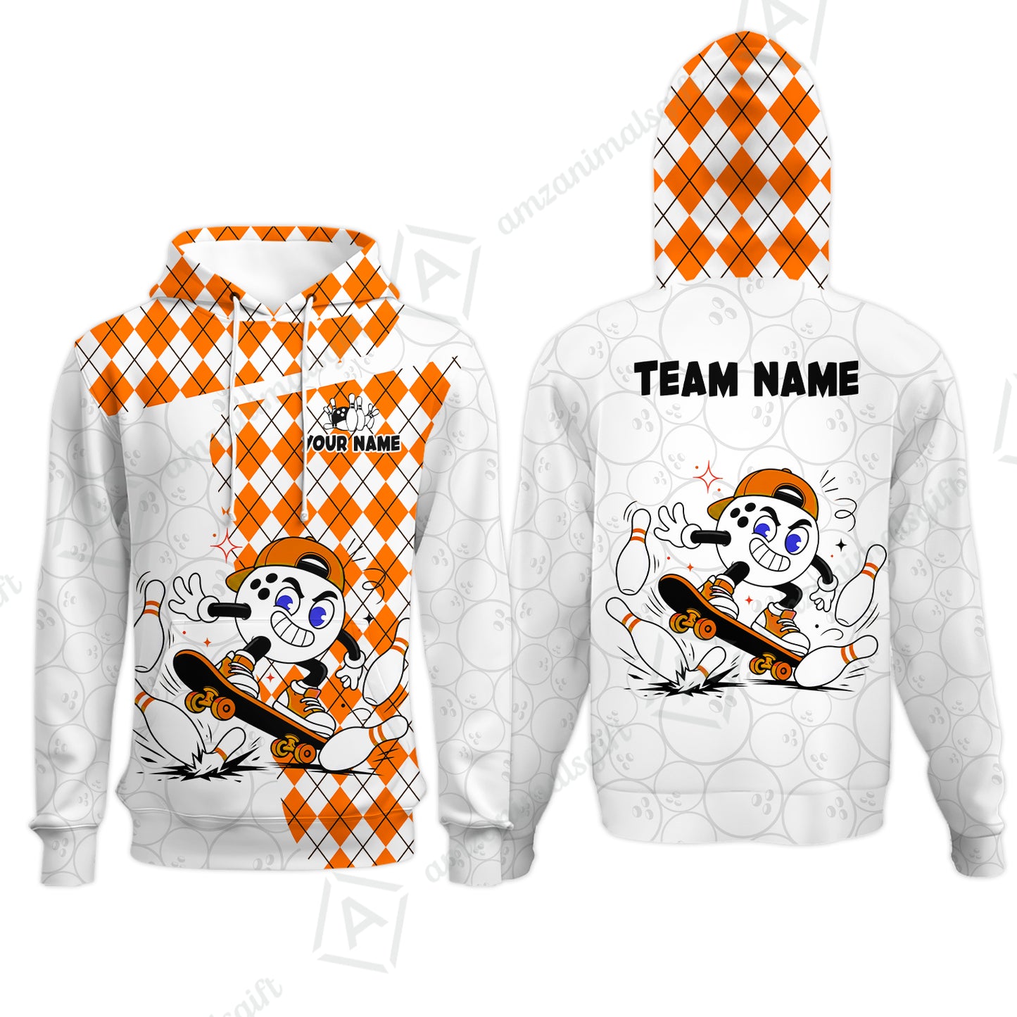 Custom Bowling Jersey Polo Shirt, Skateboarder Bowling Ball Mascot, Custom Bowling Jersey Team Shirt For Players With Name and Team Name