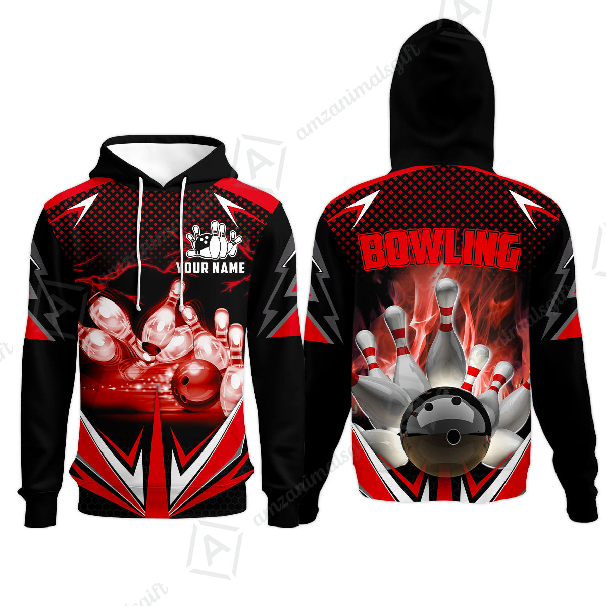 Customized Bowling Red Fire Polo Shirt For Bowling Players, Bowling Team Uniform Shirts, Gift For Men, Bowling Lovers, Bowlers