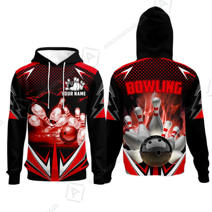 Customized Bowling Red Fire Polo Shirt For Bowling Players, Bowling Team Uniform Shirts, Gift For Men, Bowling Lovers, Bowlers