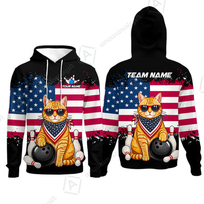 Custom Bowling Jersey Polo Shirt, Animal With Glasses And Bandana America Flag, Personalize Name & Team Name
