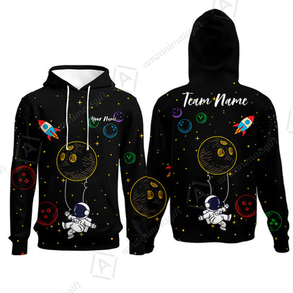 Custom Bowling Jersey Polo Shirt, Spaceman Bowling Galaxy, Custom Bowling Jersey Team Shirt For Players With Name and Team Name