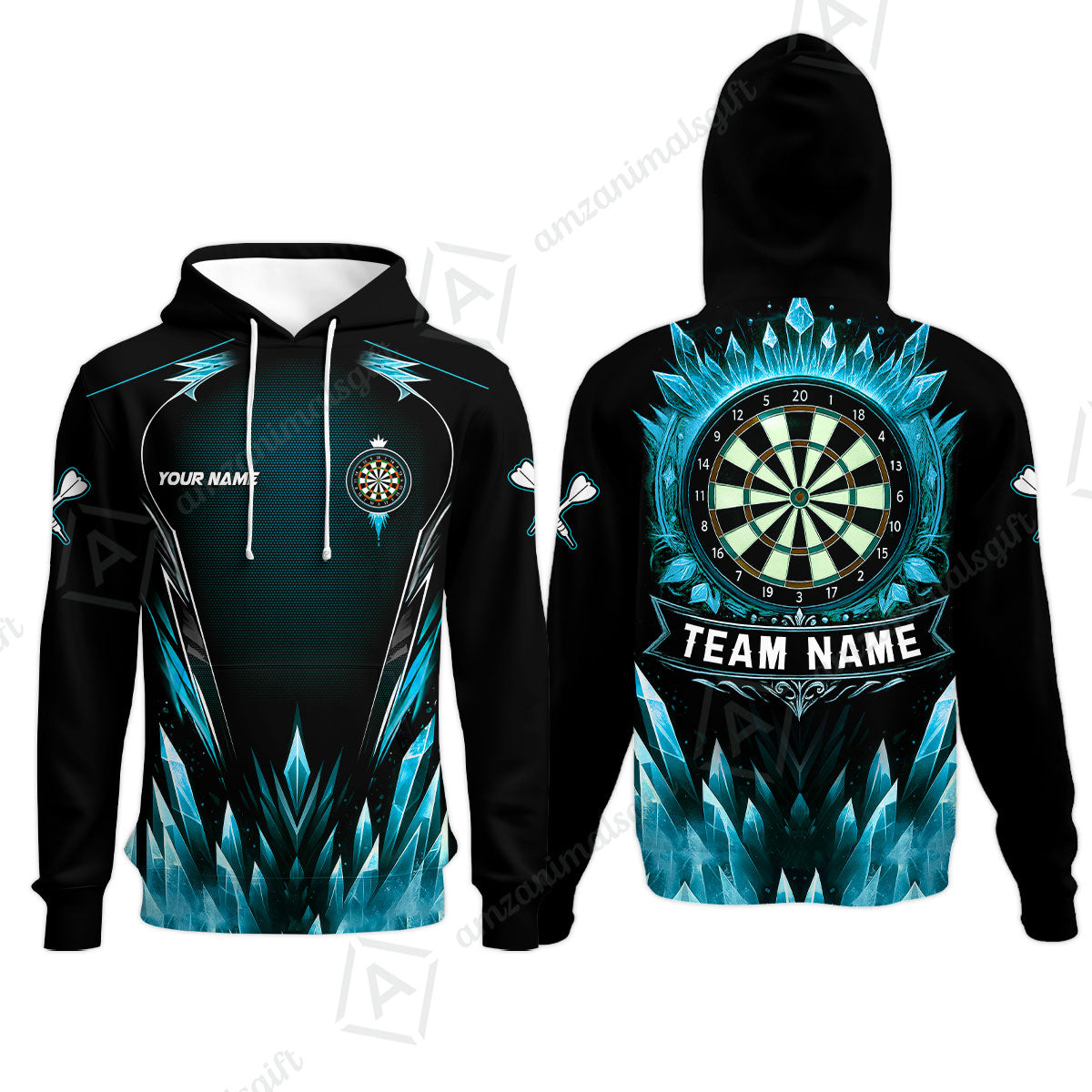 Custom Blue Ice Dartboard Jersey Polo Quarter-Zip Team Shirts, Customized Name Team Name Darts Team Jerseys Uniform