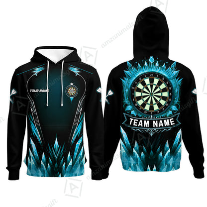 Custom Blue Ice Dartboard Jersey Polo Quarter-Zip Team Shirts, Customized Name Team Name Darts Team Jerseys Uniform