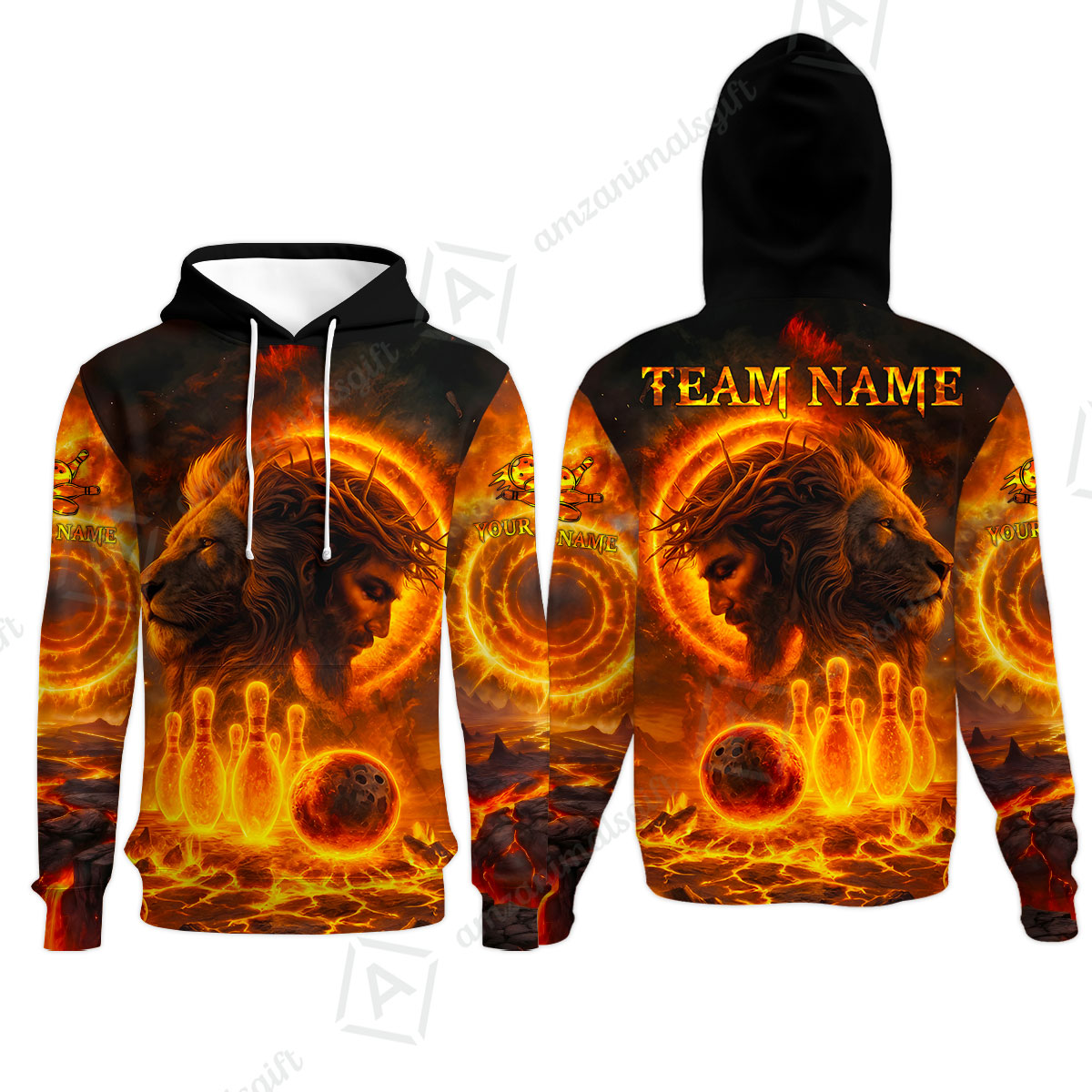 Custom Bowling Team Short Sleeve Men Polo Shirt, Flame The Lion OF Judah With Bowling, Custom Name and Team Name for Bowlers