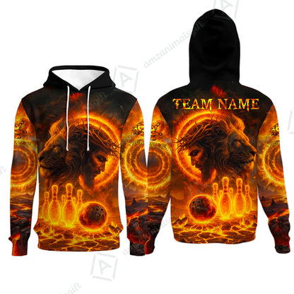 Custom Bowling Team Short Sleeve Men Polo Shirt, Flame The Lion OF Judah With Bowling, Custom Name and Team Name for Bowlers