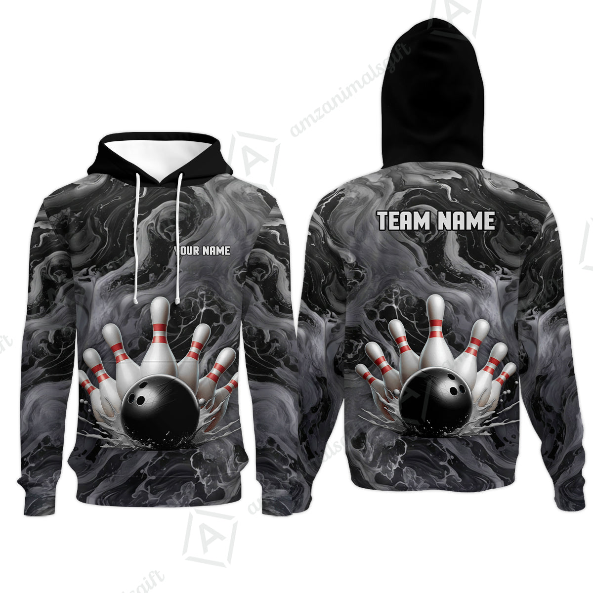 Custom Bowling Team Unisex Polo Shirt, Black Pearl Urethane Bowling Ball Marble Smoke Design for Bowlers