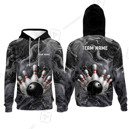 Custom Bowling Team Unisex Polo Shirt, Black Pearl Urethane Bowling Ball Marble Smoke Design for Bowlers