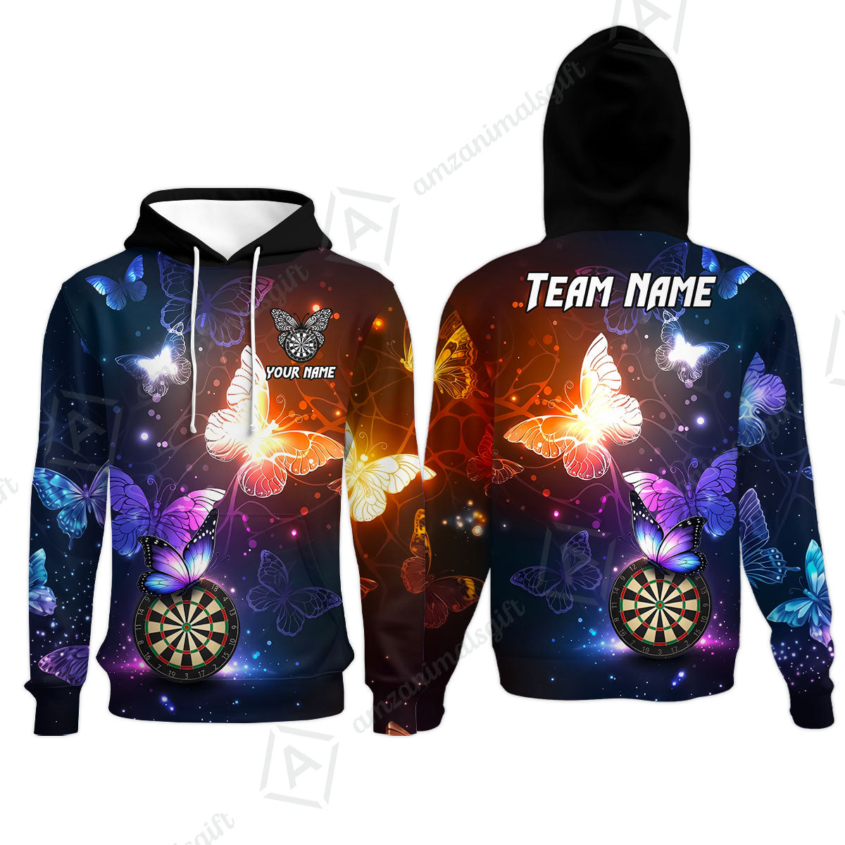 Custom Darts Jersey Polo Shirt, Butterfly Sparkle Darts, Custom Dart Jersey Team Shirt For Players With Name & Team Name