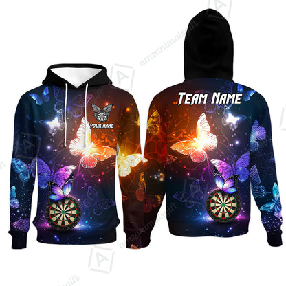 Custom Darts Jersey Polo Shirt, Butterfly Sparkle Darts, Custom Dart Jersey Team Shirt For Players With Name & Team Name
