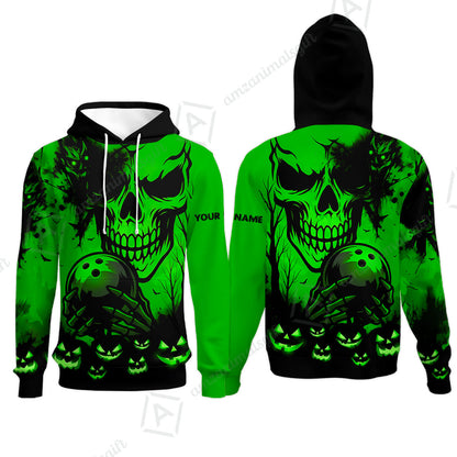 Custom Bowling Jersey Polo Shirt, Pumpkins Skull Halloween, Custom Bowling Jersey Team Shirt For Players With Name & Team Name
