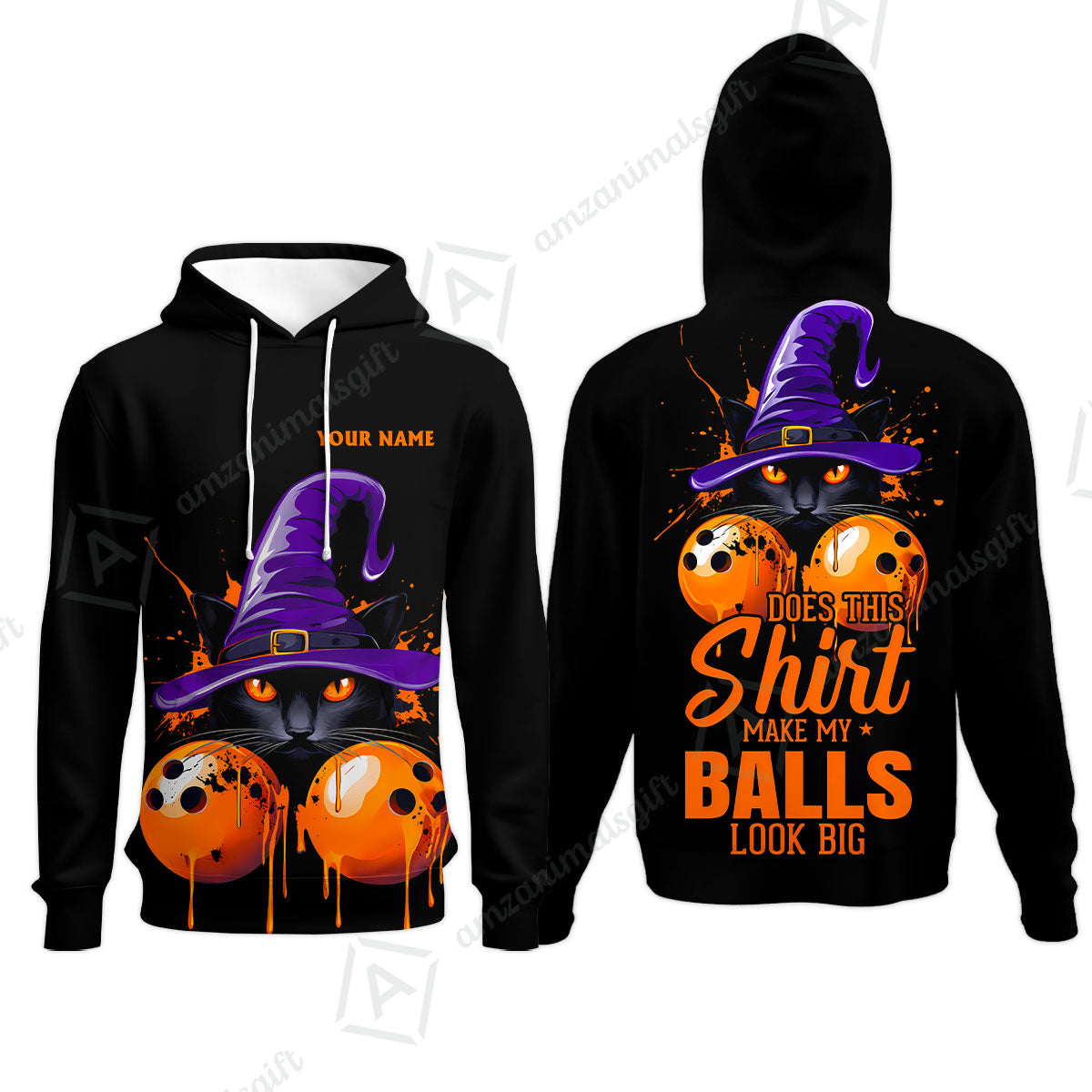 Custom Bowling Jersey Polo Shirt, Witch Cat Bowling, Does This Shirt Make My Balls Look Big, Personalized Name And Team Name
