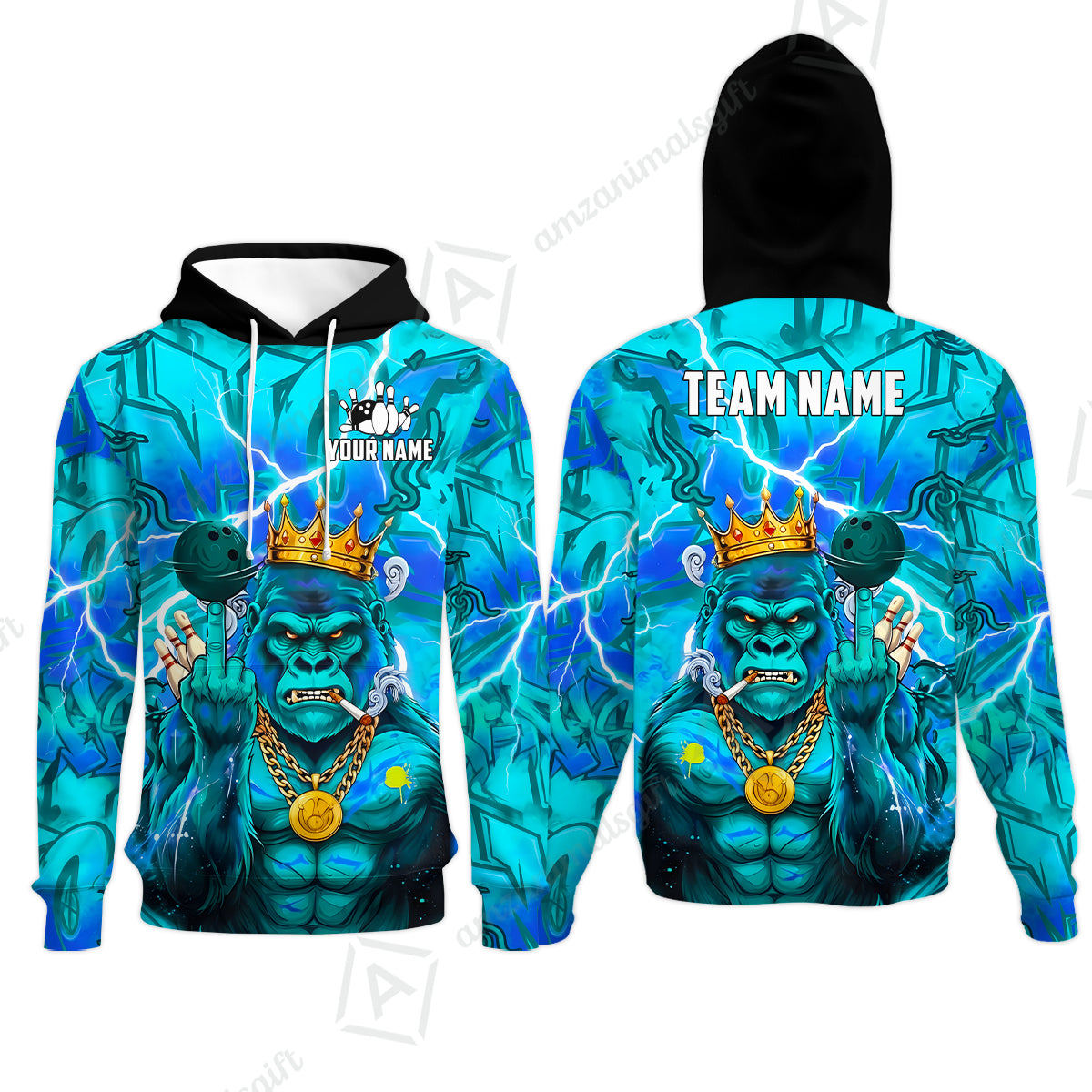 Custom Bowling Jersey Polo Shirt, Rebellious Gorilla King & Street Graffiti, Custom Bowling Jersey Team Shirt For Players With Name & Team Name