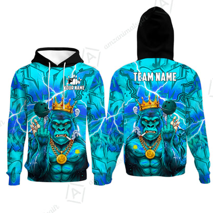 Custom Bowling Jersey Polo Shirt, Rebellious Gorilla King & Street Graffiti, Custom Bowling Jersey Team Shirt For Players With Name & Team Name