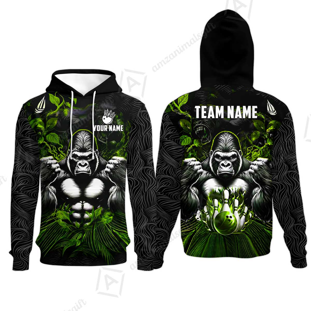 Custom Bowling Jersey Polo Shirt, Furious Gorilla Mascot, Custom Bowling Jersey Team Shirt For Players With Name & Team Name