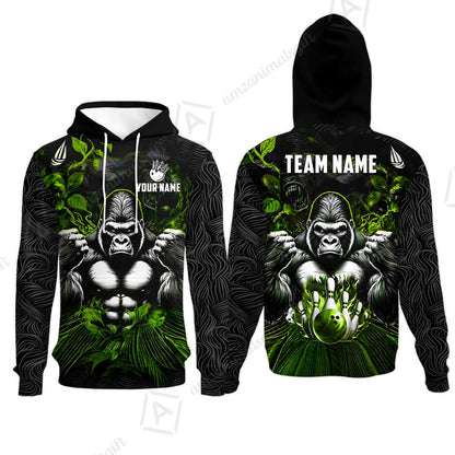Custom Bowling Jersey Polo Shirt, Furious Gorilla Mascot, Custom Bowling Jersey Team Shirt For Players With Name & Team Name