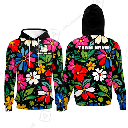 Custom Bowling Jersey Polo Shirt, Vibrant Summer Bloom Floral, Custom Bowling Jersey Team Shirt For Players With Name and Team Name