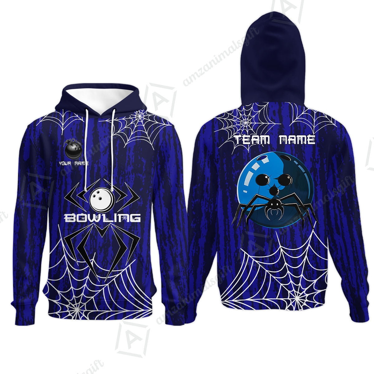 Custom Spider Blue Camo Bowling Team Jersey Polo Shirts, Halloween Bowling Team Uniforms Jerseys, Personalized Name And Team Name