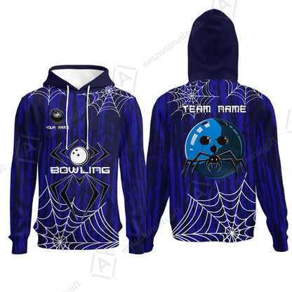 Custom Spider Blue Camo Bowling Team Jersey Polo Shirts, Halloween Bowling Team Uniforms Jerseys, Personalized Name And Team Name