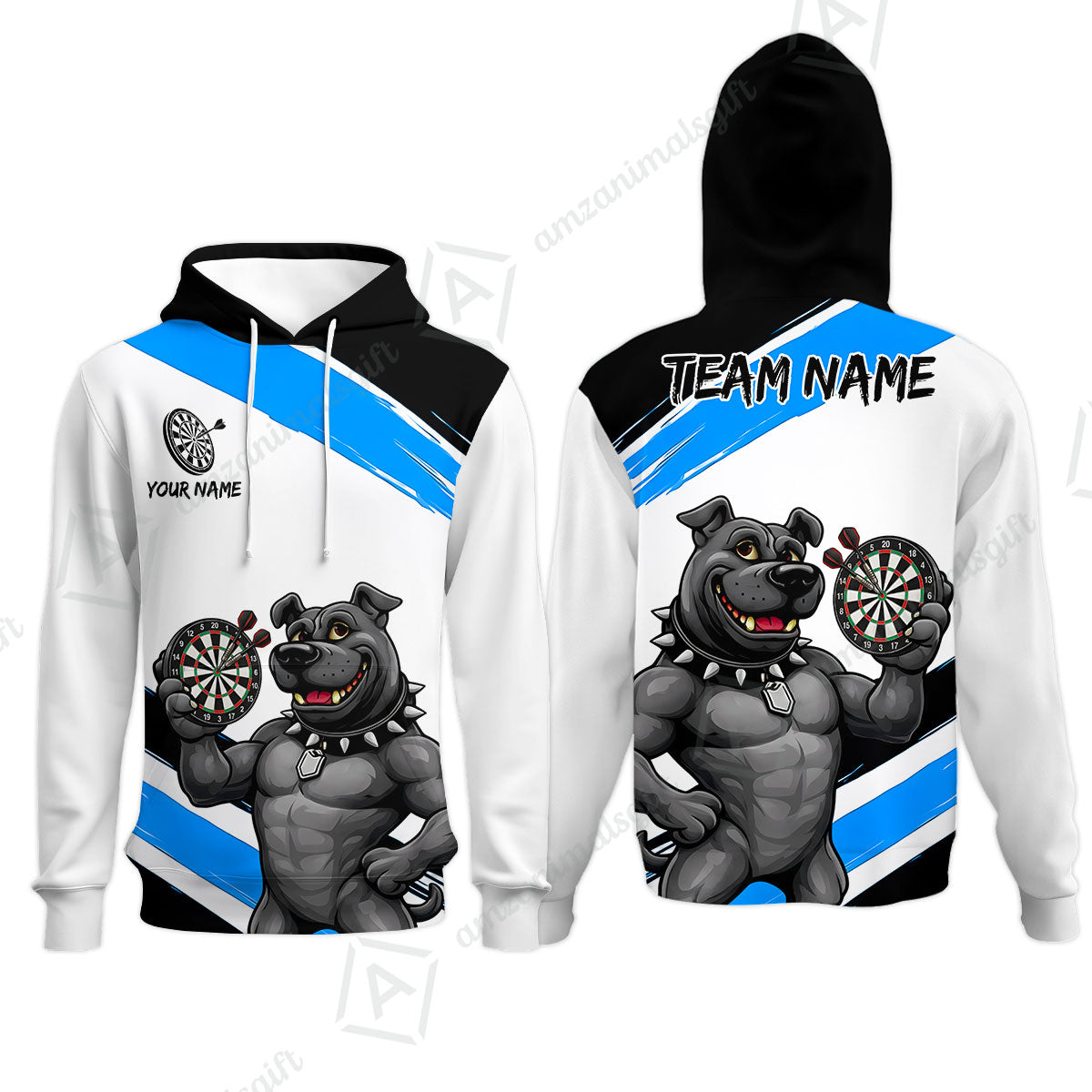 Custom Darts Jersey Polo Shirt, Pitbull Hold Dart Board, Custom Dart Jersey Team Shirt For Players With Name & Team Name