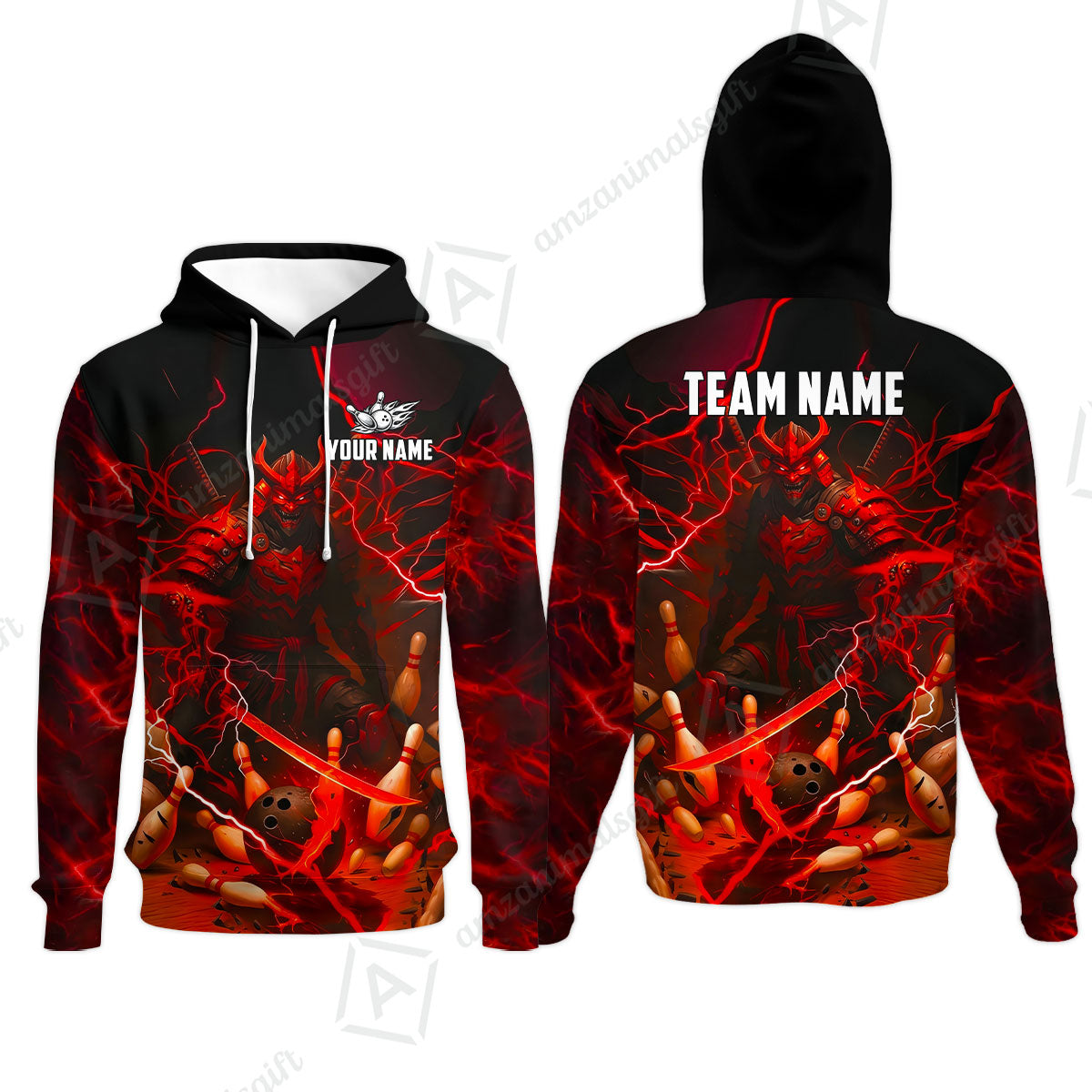 Custom Bowling Jersey Polo Shirt, Fiery Samurai Strike, Custom Bowling Jersey Team Shirt For Players With Name & Team Name