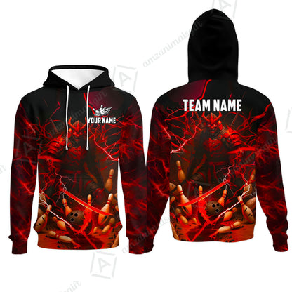 Custom Bowling Jersey Polo Shirt, Fiery Samurai Strike, Custom Bowling Jersey Team Shirt For Players With Name & Team Name