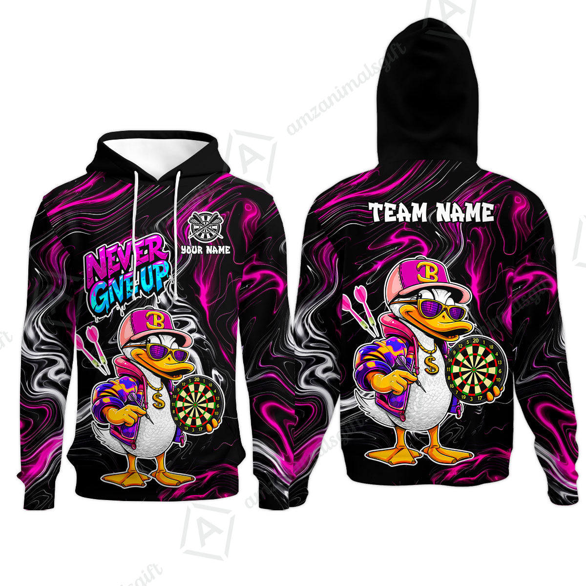 Customized Darts Team Jersey, Duck Never Give Up, Personalized Darts Name And Team Name