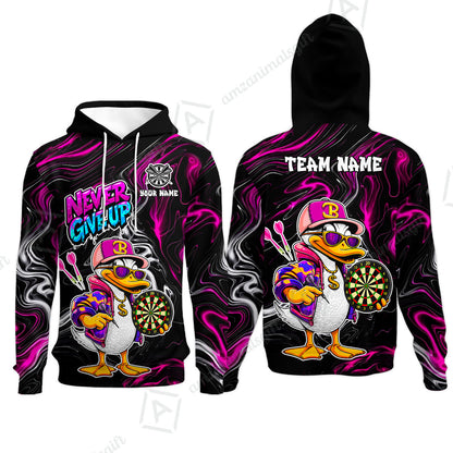 Customized Darts Team Jersey, Duck Never Give Up, Personalized Darts Name And Team Name
