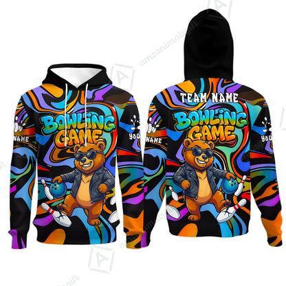 Custom Bowling Jersey Polo Shirt, Trippy Swirl Rocker Bear Graffiti Style, Custom Bowling Jersey Team Shirt For Players With Name & Team Name