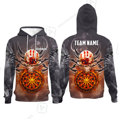 Custom Darts Jersey Polo Shirt, Glowing Fire Skull Tribal, Custom Dart Jersey Team Shirt For Players With Name & Team Name